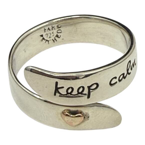 Far Fetched Jewelry - Far Fetched Adjustable Ring Keep Calm and Smile 925 Sterling Silver Wrap Quote